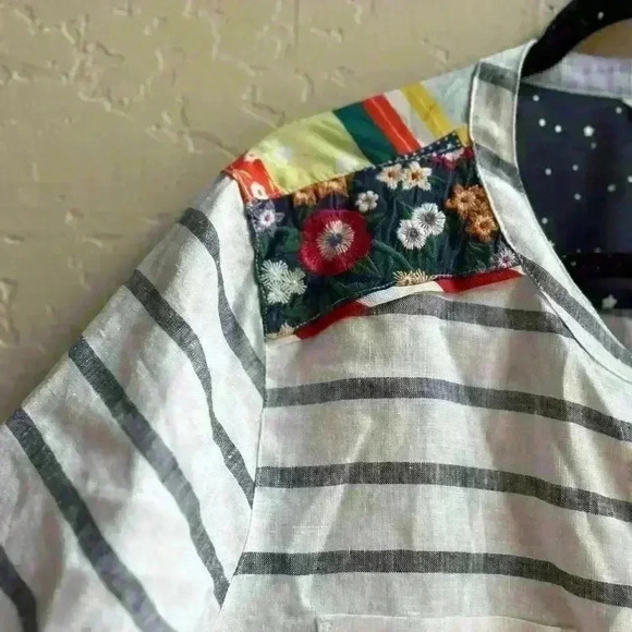 John Mark 100% linen floral embroidered button front blouse sz. XL coastal boho - Picture 9 of 9